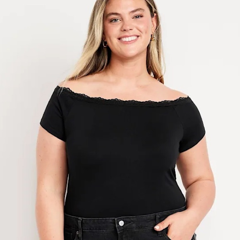 Two Off-Shoulder Lace-trims Tops